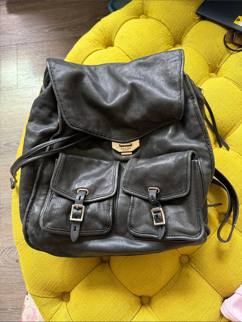 rag & bone black leather buckle-front backpack
